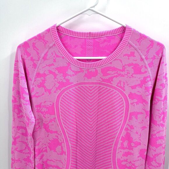 Lululemon Swiftly Hot Pink Camo Long Sleeve Athletic Top Womens 10 - Picture 3 of 6